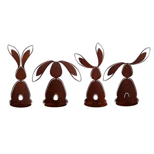 Badeko | Statue de jardin lapin | Lot de 4 | Aspect acier Corten | 33 cm