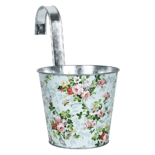 Esschert Design | Pot de fleurs à motif rose avec crochet | Acier | Ø16 x H26