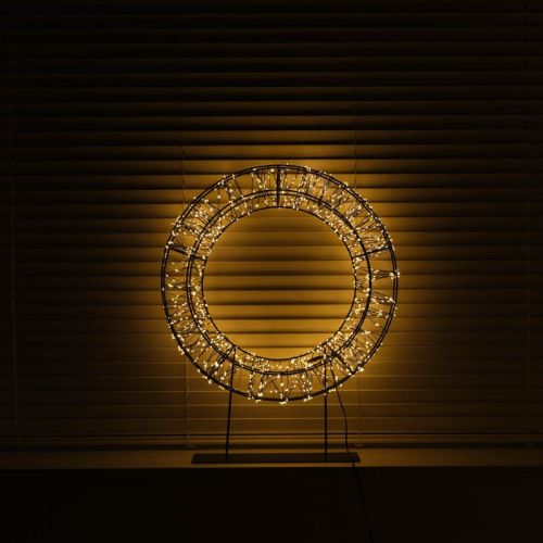 Couronne en métal noir avec socle | 50 x 8 cm | 800 LED | Blanc chaud | Collection Anna