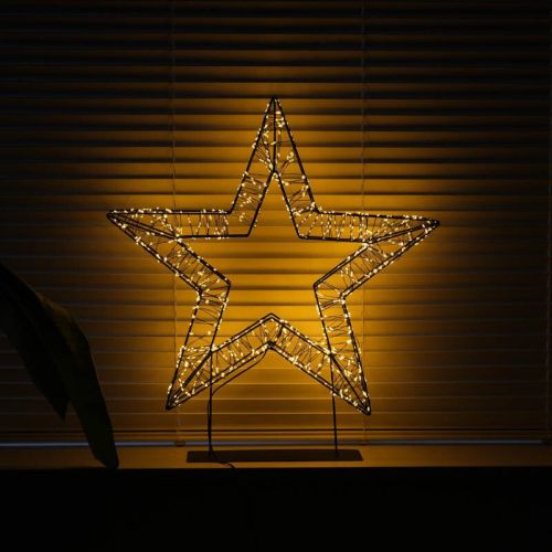 Étoile 3D en métal noir avec socle | 56 x 5 cm | 1200 LED | Blanc chaud | Collection Anna