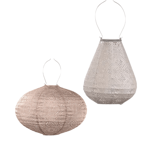LUMIZ | Solar-Lampion 2er Set | Modelle Tulpe & Oval | Helltaupe & Sanftes Rosa
