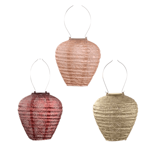 LUMIZ | Solar-Lampion 3er Set | Modelle Ballon Occult, Ballon Mandela & Ballon Mosaic | Kupfer, Gold & Rosa