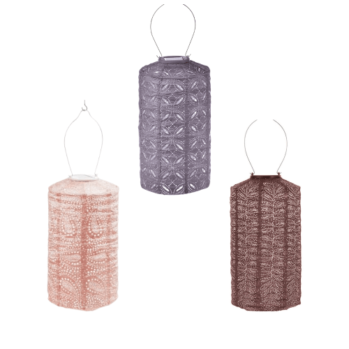 LUMIZ | Solar-Lampion 3er Set | Modelle Zylinder Mandela, Zylinder Paisley & Zylinder Folia | Mauve Lila, Rosa & Pflaume