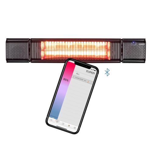 Eurom Heat and Beat Noir - Chauffage de terrasse électrique avec musique et éclairage LED | 2000 watts | 18 x 75 x 13 cm