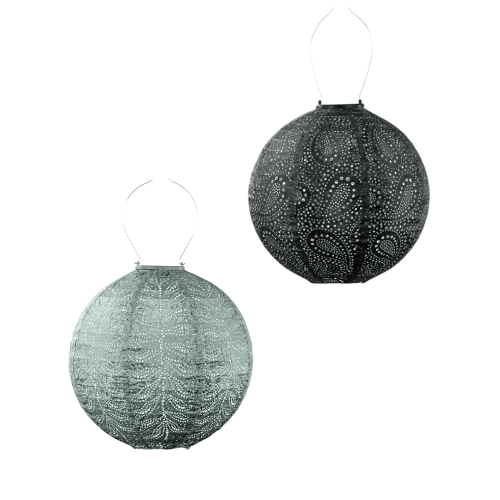 LUMIZ | Solar-Lampion 2er Set | Modelle Rund Paisley & Rund Folia | Grau & Grün