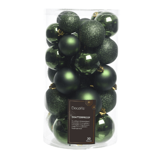Set de boules de Noël | Plastique | Vert foncé | Assortiment 3 modèles | 30 pièces