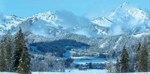Mon village | Toile de fond Paysage de montagne | 150 x 75 cm
