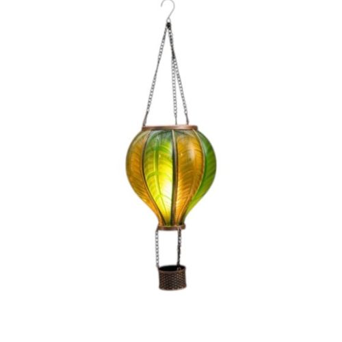 Montgolfière solaire | 20 LED | Effet flamme | 14 x 45 cm | Verte | Collection Anna