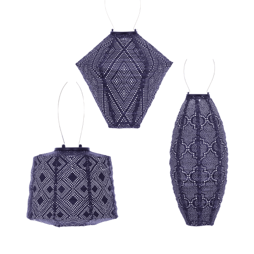 LUMIZ | Solar-Lampion 3er Set | Modelle Lampenschirm, Diamant & Langes Oval | Dunkelviolett