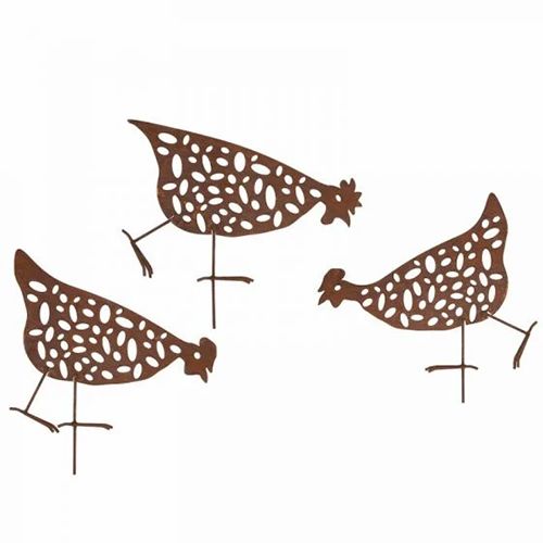 Badeko | Statue de jardin Poule Ruth | Lot de 3 | Aspect acier Corten | 40 x 55 cm