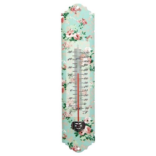 Esschert Design | Thermomètre | Acier | Motif rose | 30 x 7 cm