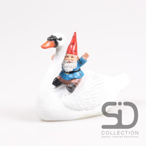 Nain de jardin brillant sur un cygne | 20 x 9,5 x 16 cm