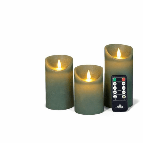 Ensemble de bougies LED rustiques | Flamme vacillante | Fonctionne sur piles | Vert jade | Collection Anna
