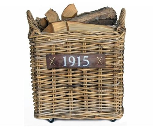 Kaminholzkorb Rattan Grau | Mit Rollen |  40 x 40 x 42 cm