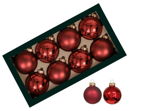 Weihnachtskugeln Set 8er | Glas | Matt & Glänzend | Rot | Ø 80 mm