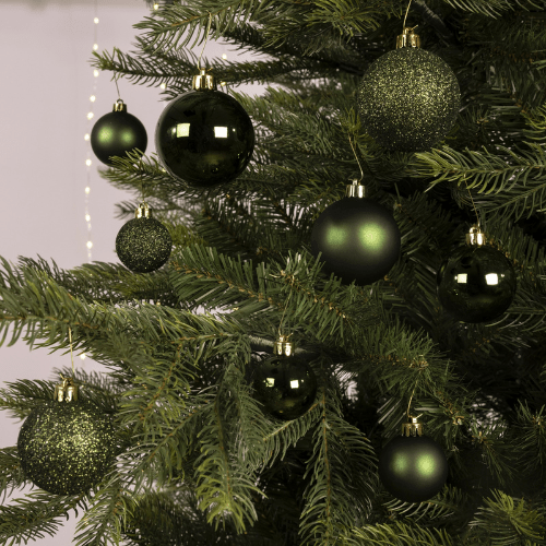 Weihnachtskugel-Set | Kunststoff | Dunkelgrün | 3-teiliges Kombi-Set | 30 Stück