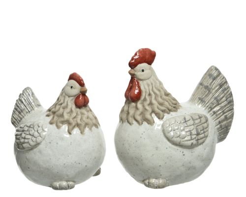 Decoris | Hühnerfiguren | 2er-Set | Weiß | Terrakotta