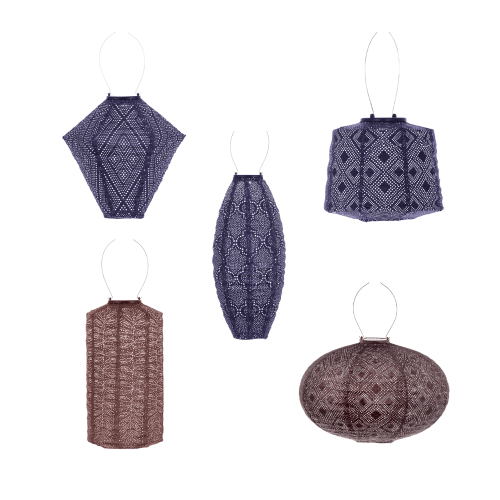 LUMIZ | Solar-Lampion 5er Set | Modelle Oval, Zylinder, Lampenschirm, Diamant & Langes Oval | Pflaume & Dunkelviolett
