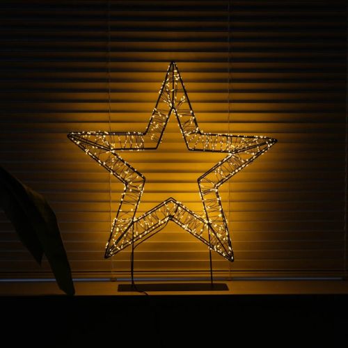 Étoile 3D en métal noir avec socle | 36 x 3 cm | 800 LED | Blanc chaud | Collection Anna