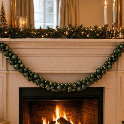 Weihnachtskugel-Girlande | Polystyrol | glänzend–matt Mix | Grün | 180 cm