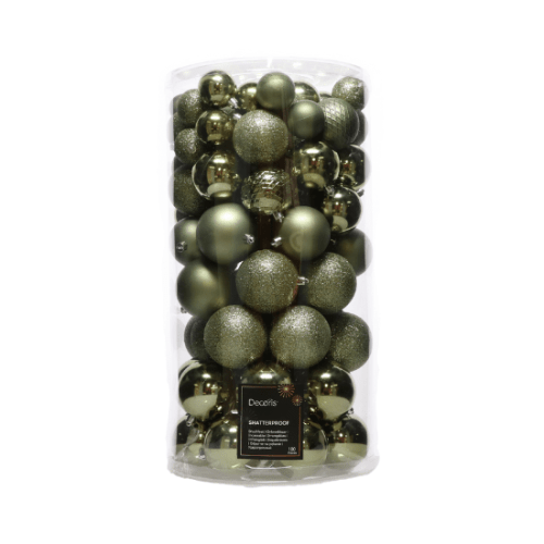 Ensemble de boules de Noël | Polystyrène mélangé | Vert clair | Ensemble de 3 pièces | 100 pièces