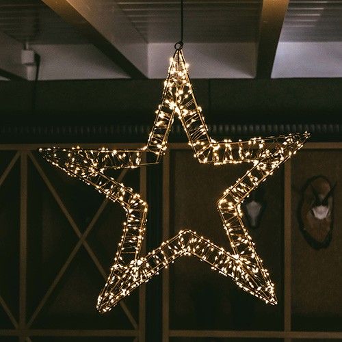 Étoile 3D en métal noir avec socle | 76 x 8 cm | 1440 LED | Blanc chaud | Collection Anna