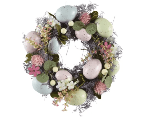 Decoris | Osterkranz | Rund 23 cm | Multicolor | Blumen und Foam-Eiern