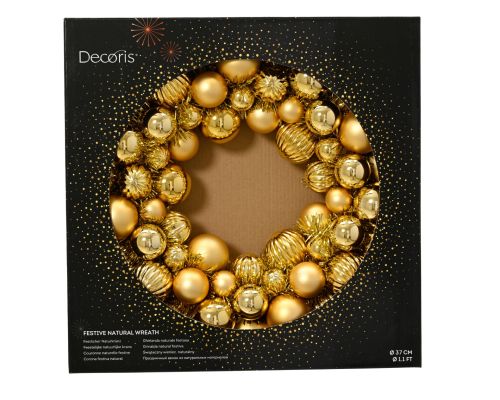 Weihnachtskugel-Kranz | Kunststoff | glänzend-matter Mix | Gold