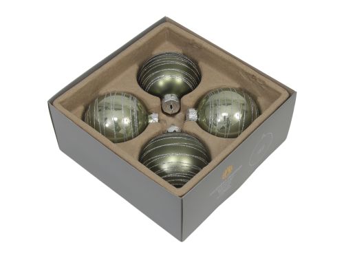 Weihnachtskugeln Set 4er | Dekoriert | Granitgrün | Ø 80 mm