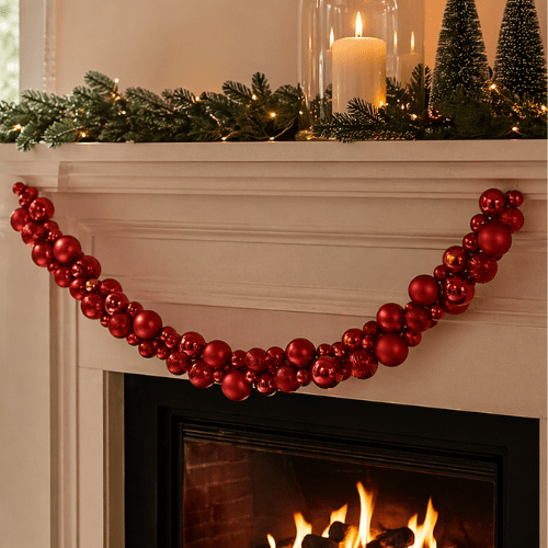 Weihnachtskugel-Girlande | Polystyrol | glänzend–matt Mix | rot | 180 cm