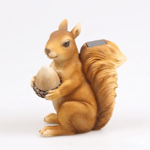 Figurine d'écureuil de jardin avec gland et LED | marron | 16 x 9 x 17,5 cm