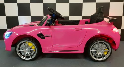 Voiture électrique Mercedes GTR rose pour enfants, jouet à piles