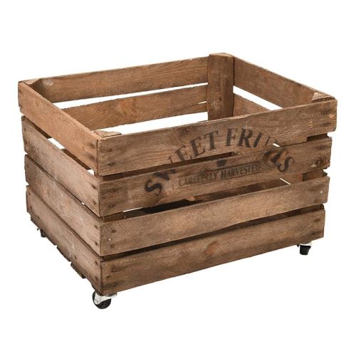 Esschert Design | Caisse à pommes à roulettes | Bois | 50 x 35 x 40 cm