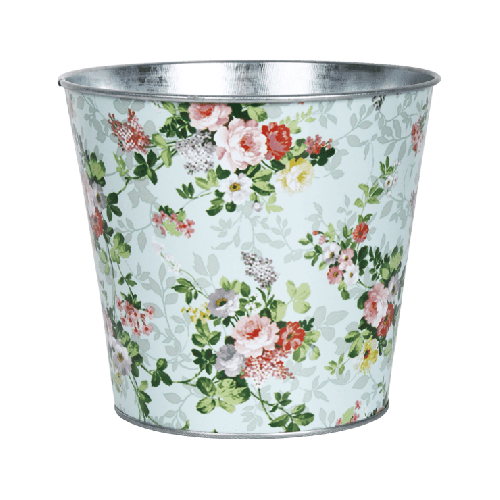 Esschert Design | Pot de fleurs à motif rose | Acier | Ø 14 x H 16 cm