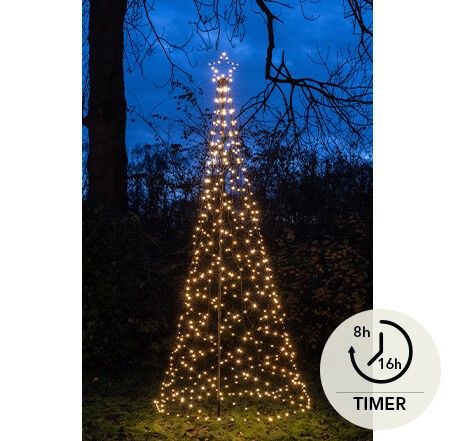 Sapin de Noël d'extérieur avec étoile | 320 cm | 480 LED | Blanc chaud | Pied inclus