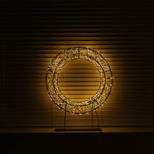 Couronne en métal noir avec socle | 50 x 8 cm | 800 LED | Blanc chaud | Collection Anna