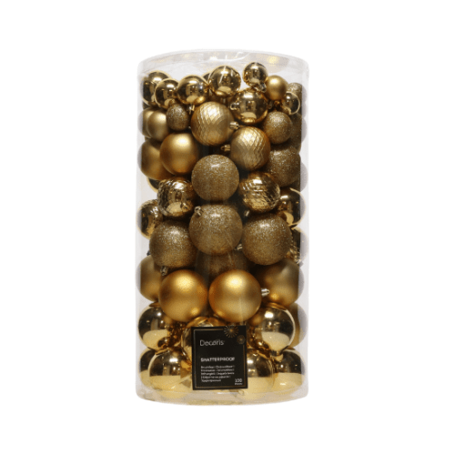 Ensemble de boules de Noël | Polystyrène mélangé | Doré | Lot de 3 | 100 pièces
