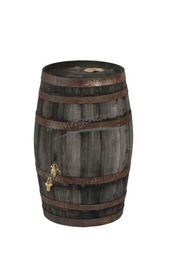Ancien récupérateur d'eau de pluie de 50 litres avec orifice de remplissage dans le couvercle et raccords en laiton.