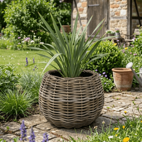 Pot de rangement Tina en rotin gris Ø 28 | Hauteur 35 cm, largeur maximale 45 cm