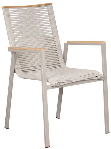 DekoVries | Montana Dining Stapelsessel Aluminium / Rope Ivory mit Teakholz | 2er Set
