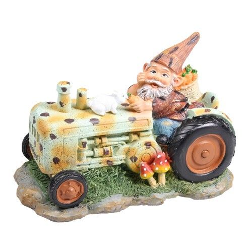 Nain de jardin sur tracteur | Pierre artificielle | 23 x 14 cm