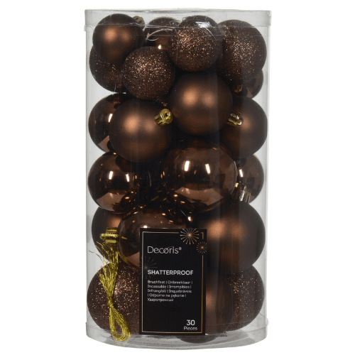 Set de boules de Noël | Plastique | Marron | Assortiment 3 modèles | 30 pièces