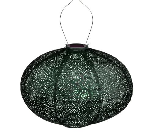 Lanterne solaire ovale LUMIZ | Motif cachemire | Verte | D 40 H 27 cm