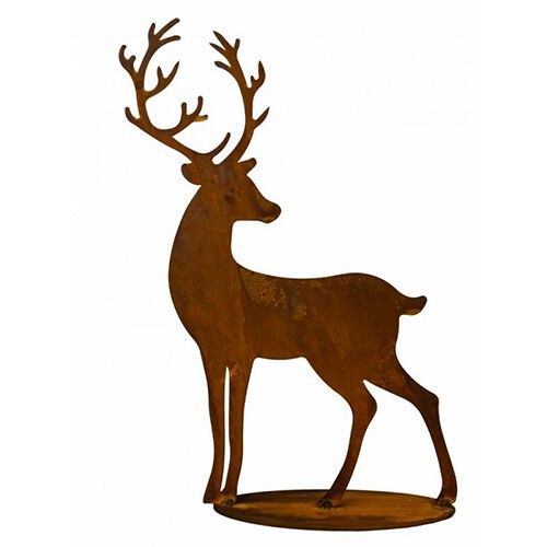 Badeko | Statue de jardin cerf Leon | Aspect acier Corten | 50 x 36 cm