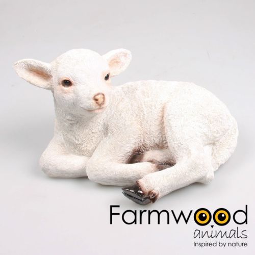 Figurine de jardin représentant un agneau couché | L | blanc | 34 x 24 x 18,5 cm