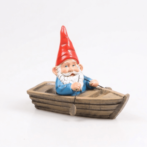 Nain de jardin brillant dans une barque | 20 x 13 x 16,50 cm