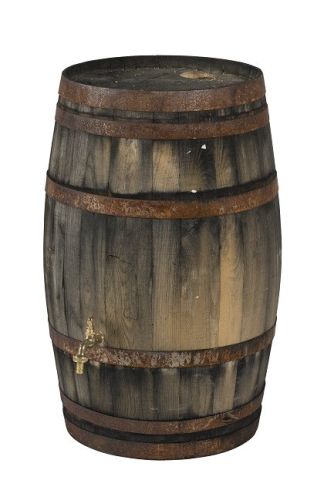 Ancien récupérateur d'eau de pluie de 150 litres avec orifice de remplissage dans le couvercle et en laiton